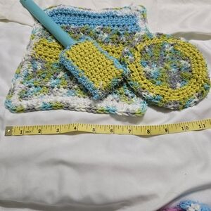 Crochet Kitchen Dishcloth Srubbie and Scrubbie On A Stick Linen Set